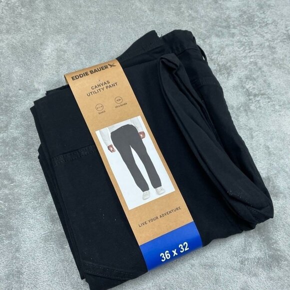 Eddie Bauer Canvas Utility Pants 36x32 Stretch Ultra Durable Black a0724 - Picture 1 of 5
